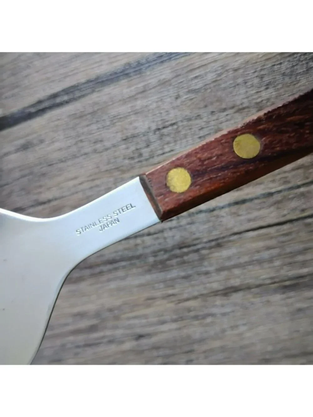 Vintage Salad Serving Set Wood Handle Stainless Steel Japan MCM Mid-Century